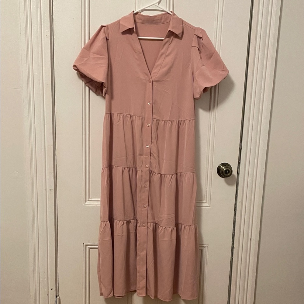 Blush Button-Down Midi Dress